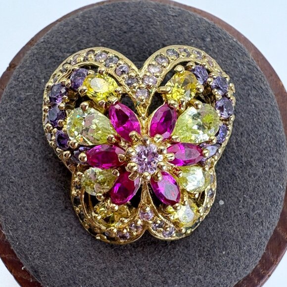 Gold Over sterling Silver 925 Citrine Amethyst CZ Butterfly Slide Pendant 1" L - Picture 1 of 9